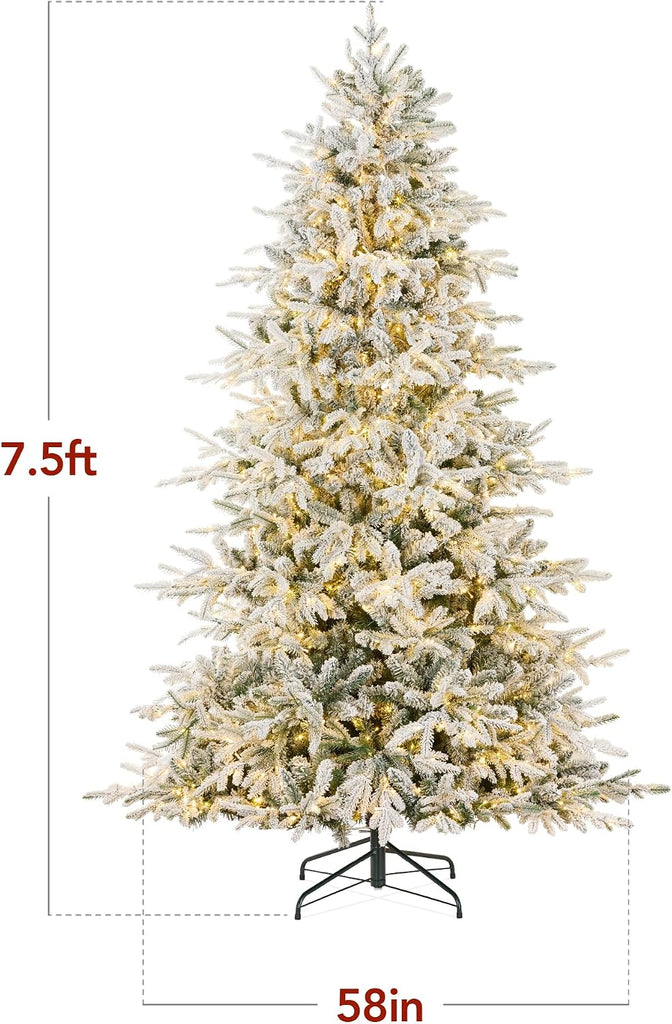 Full Flocked Aspen Christmas Tree, Pre-lit Noble Fir w/ 1,500 Super Bright Twinkling Micro LED Lights, 2-in-1