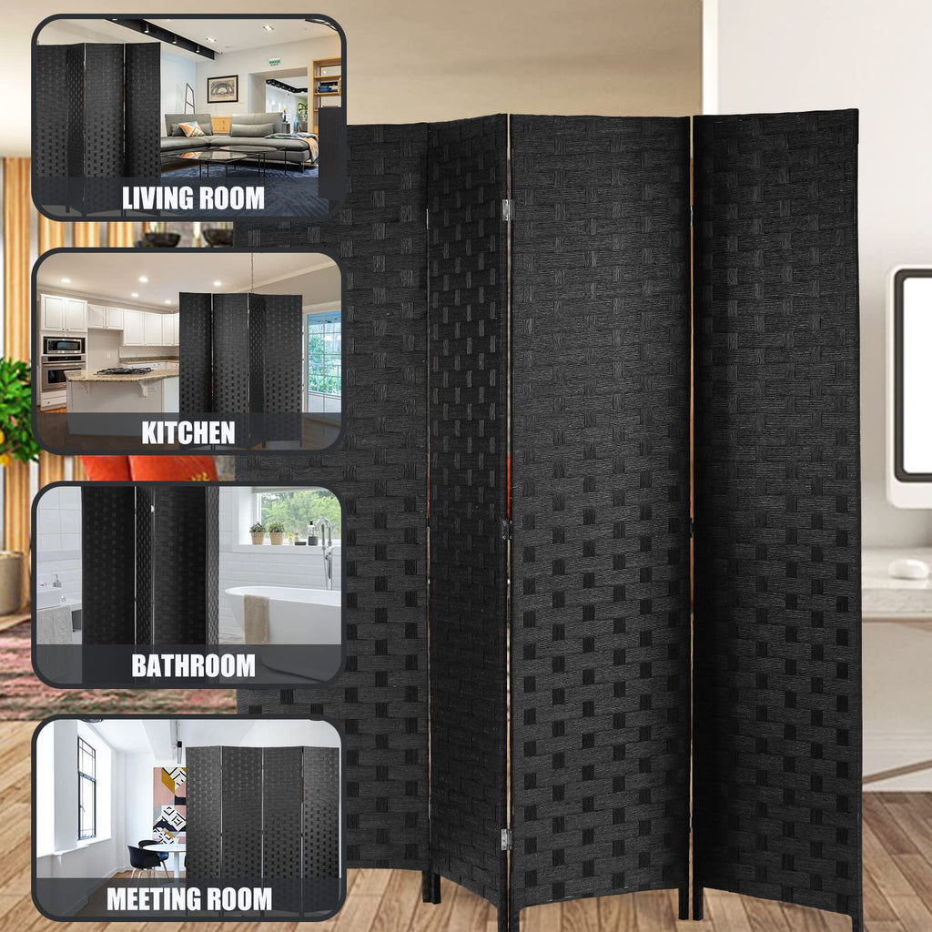 Room Divider, 4 Panels 6FT Folding Privacy Screen Wood Room Divider