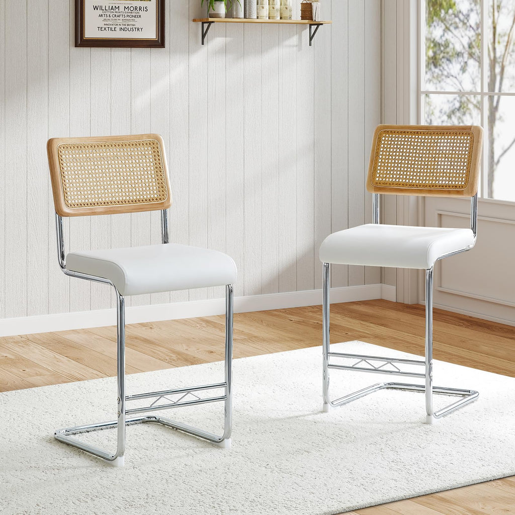 Modern Barstools Set (Rattan White, Set of 2)
