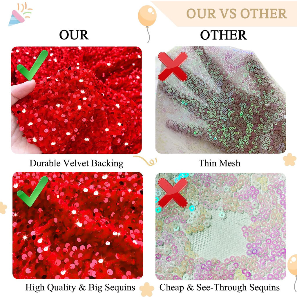 6 Yards Sequined Fabric by The Yard Red Sequins Velvet Fabric Glitter Stretch Fabric for Dress Sparkly Quilting