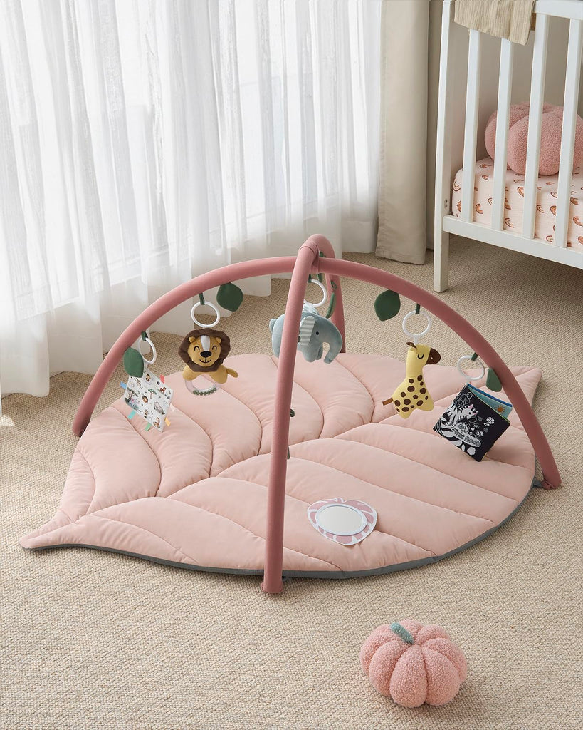 Play Gym & Activity Mat, Oversize Leaf Shaped Tummy Time Baby Play Mat w 6 Detachable Toys Promotes Motor Skills &