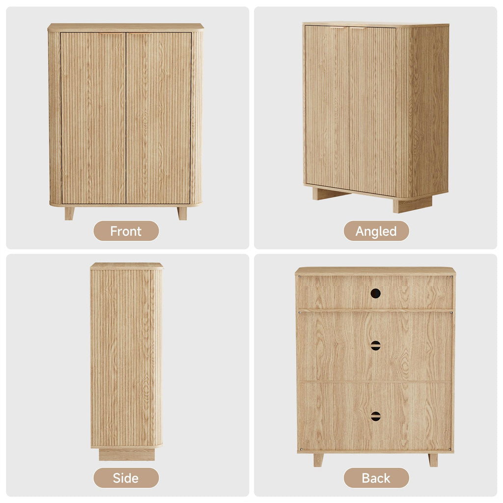 Fluted Entryway Shoe Storage Cabinet with Doors, 5 Tier 39'' Tall Freestanding Modern Shoe Rack Organizer Cabinet