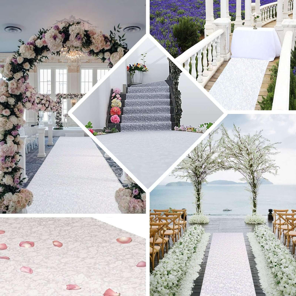 3ft x 100ft White Floral Lace Aisle Runner, Long Decorative Lace Carpet for Wedding Ceremonies, Banquets, and Church