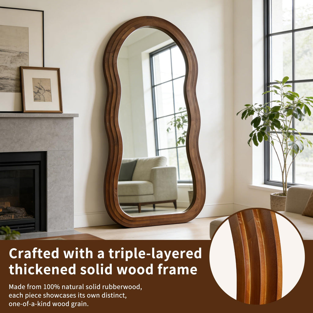 Wavy Full Length Mirror, 71"x33.5" Arch Solid Wood Floor Mirror