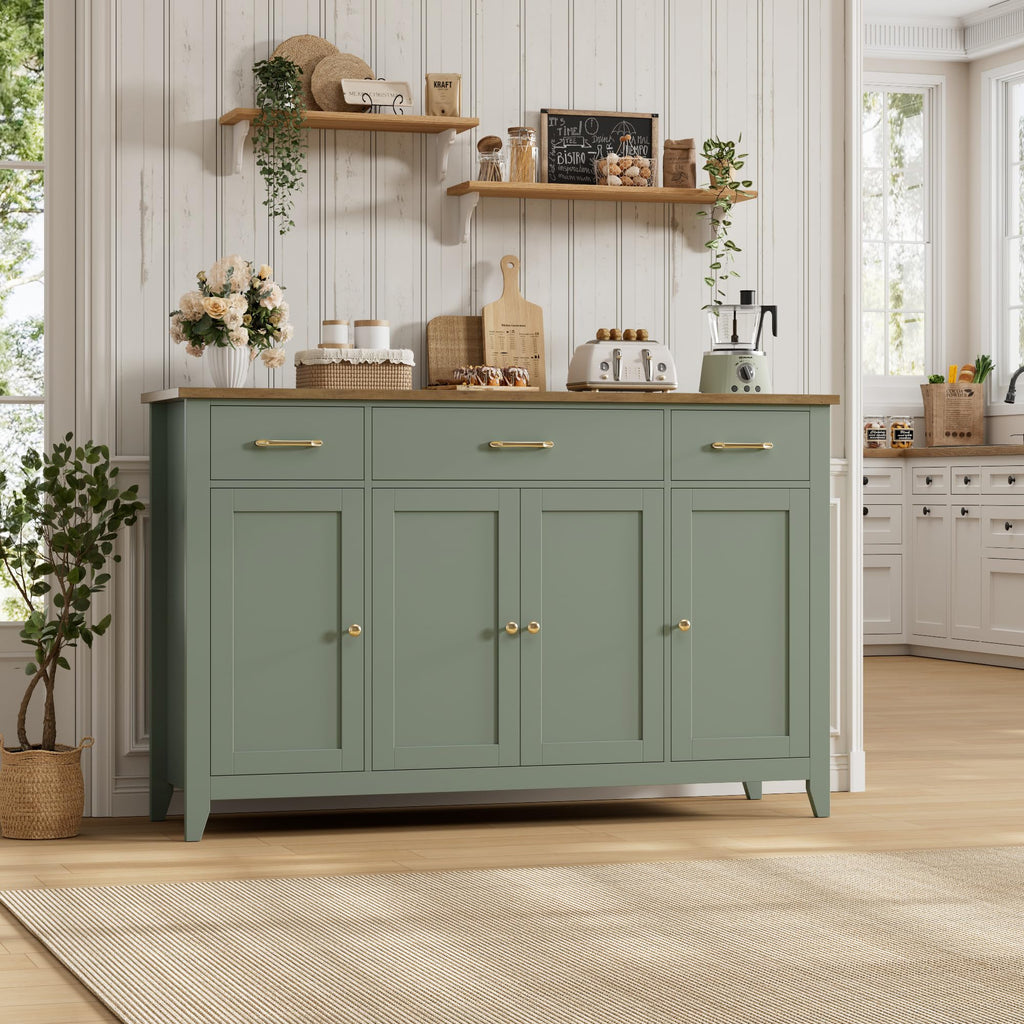 55" W Buffet Cabinet with Storage, Kitchen Storage Cabinet, Green