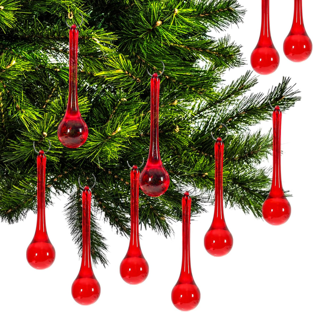 40Pcs Christmas Red Crystal Ornaments 3 Inch Teardrop Chandelier Decor Glass Hanging Ornaments for Xmas Tree Party