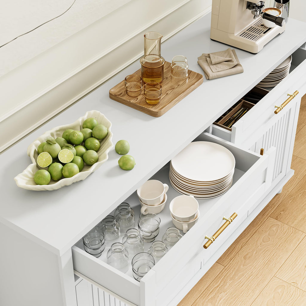 58 Inch Sideboard Buffet Cabinet with Storage, Fluted Buffet Storage Cabinet with 2 Drawers and 4 Doors, Modern