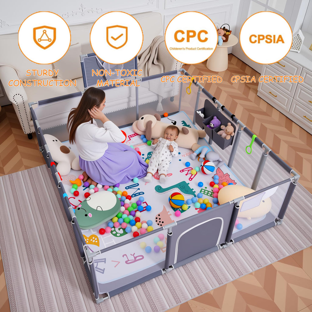 Playpen, 79"x71"Baby Playpen with Mat Indoor&Outdoor Playpen for Babies and Toddlers with Breathable Play Pen with