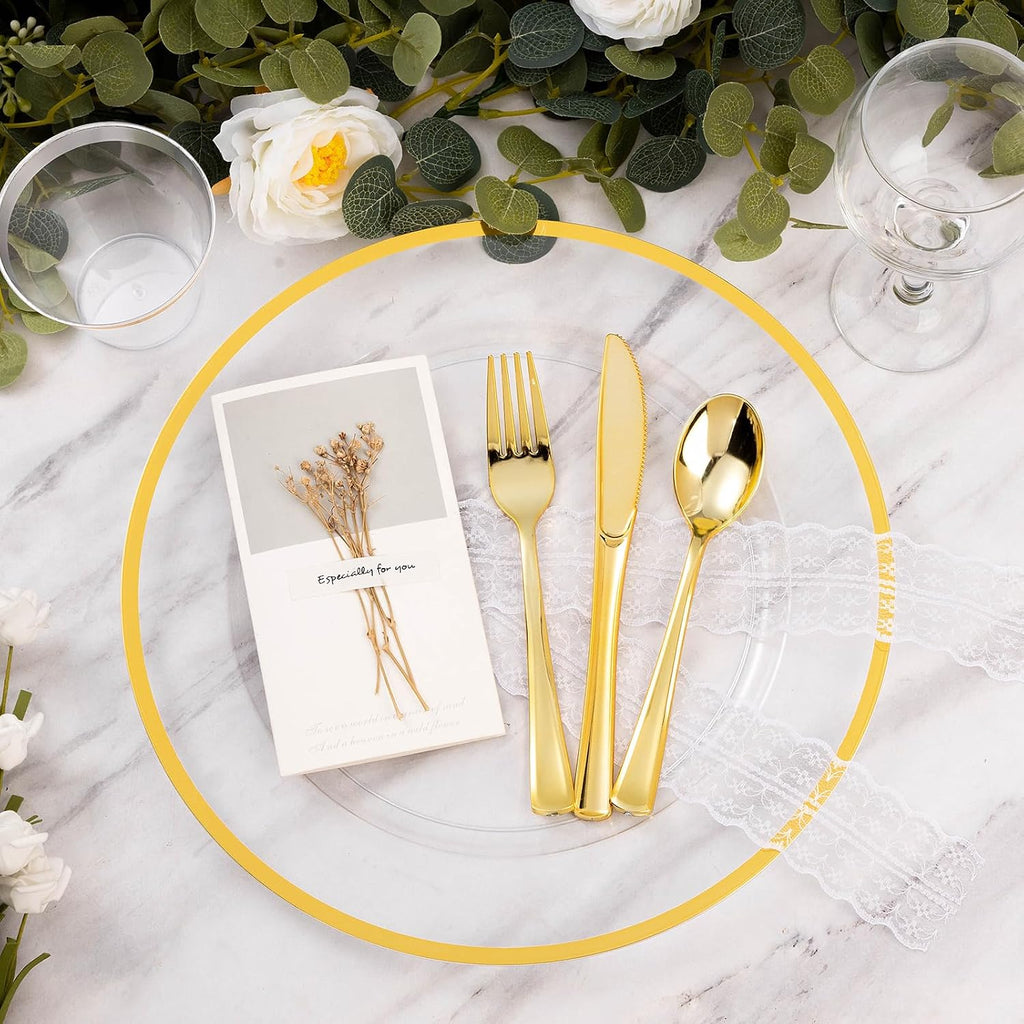 Inch Reusable Clear Charger Plates with Gold Rim - Set of 25