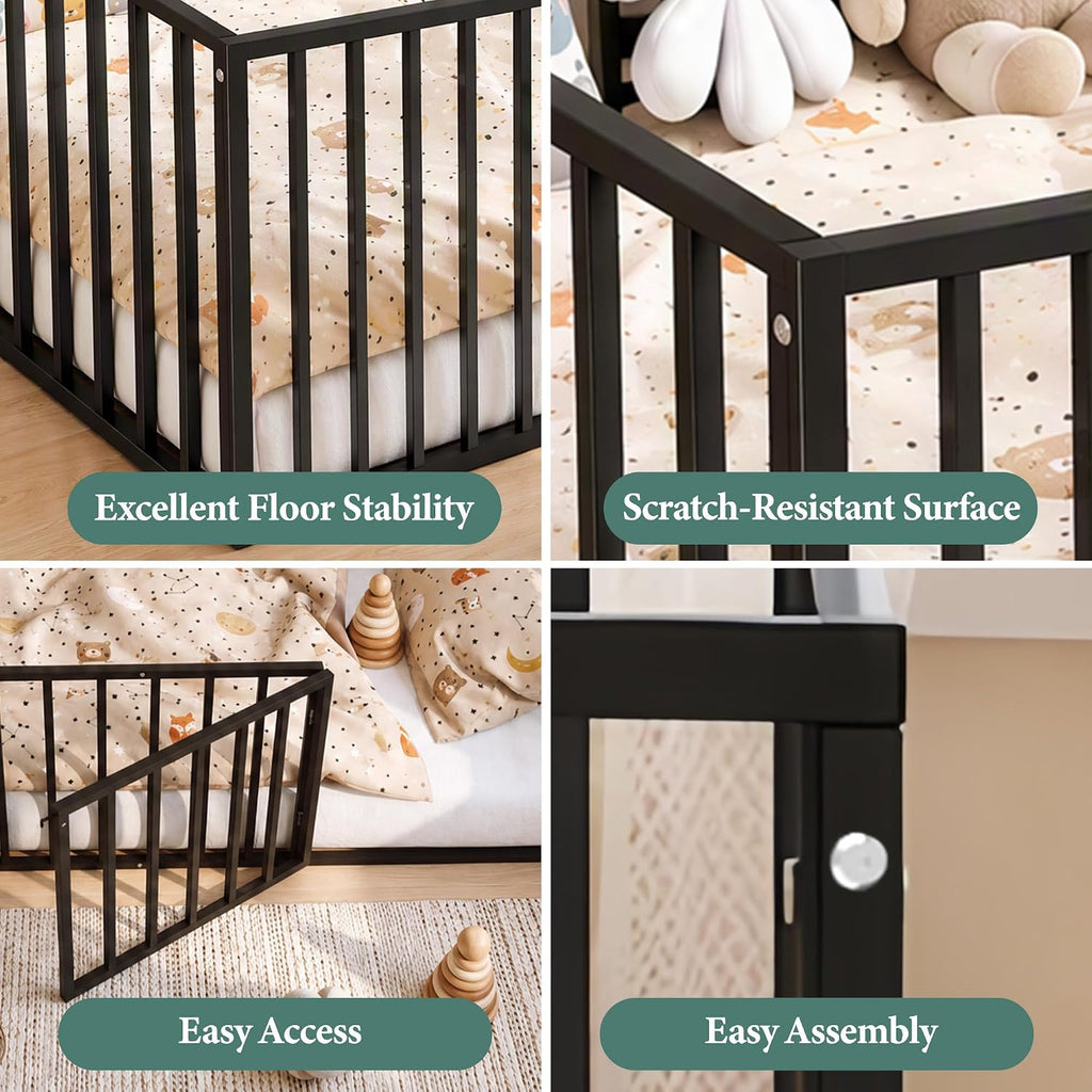 Toddler Floor Bed, Metal Montessori Bed for Kids, Black