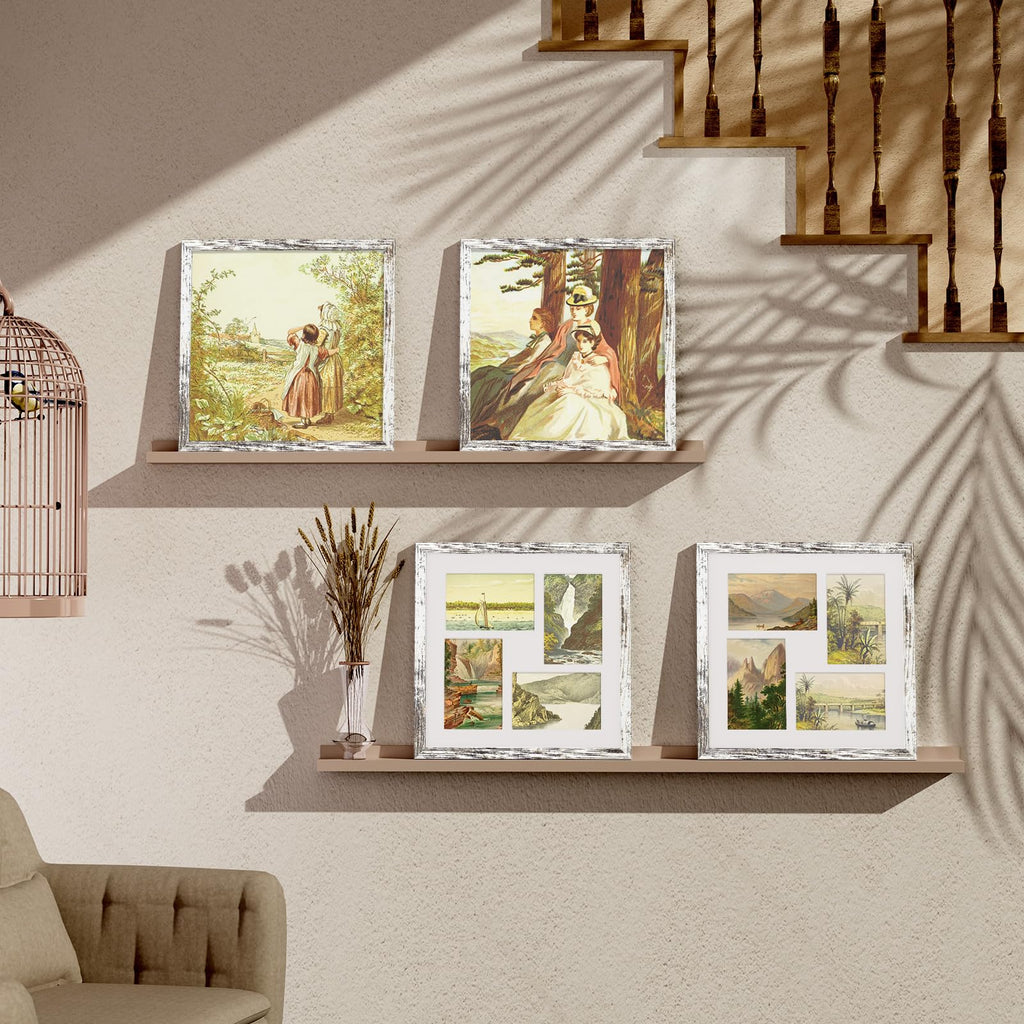 12x12 Collage Picture Frame for Wall Mounting, Distressed White