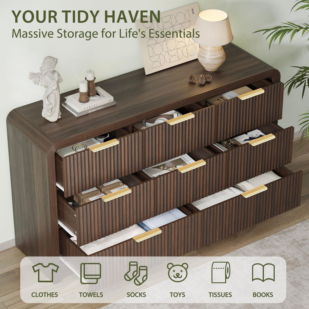 55" W Fluted 8-Drawer Dresser, Walnut