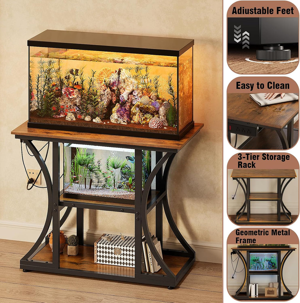 40-50 Gallon Aquarium Stand with Power Outlet & Storage Shelves, Brown