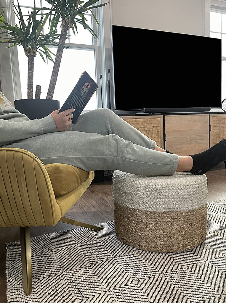Pouf Ottoman 100% Jute Pouffe Natural Ivory (20"x20"x20")