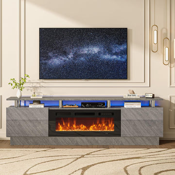 80", Modern Entertainment Center & 36 Inch Electric Fireplace with Remote Control, LED Light, Fire Place Tv Stand