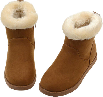 Girls Fuzzy Warm Winter Short Boots with Furry Faux Fur Lining Bootie Shoes for Toddler Little Big Kids Girls