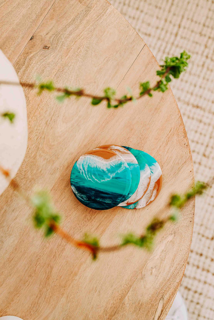 Handmade Beach Resin Art Beverage Coaster, Blue Ocean Theme, Ideal for Mothers Day, Fathers Day, Housewarming Gift