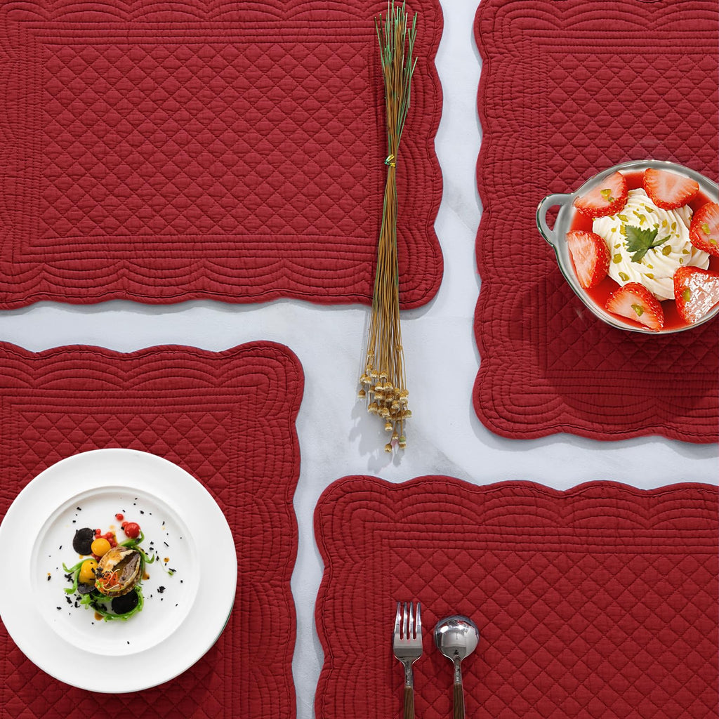 100% Cotton Quilted Placemats Set of 6,Washable Cloth Table Placemats & Dining Table