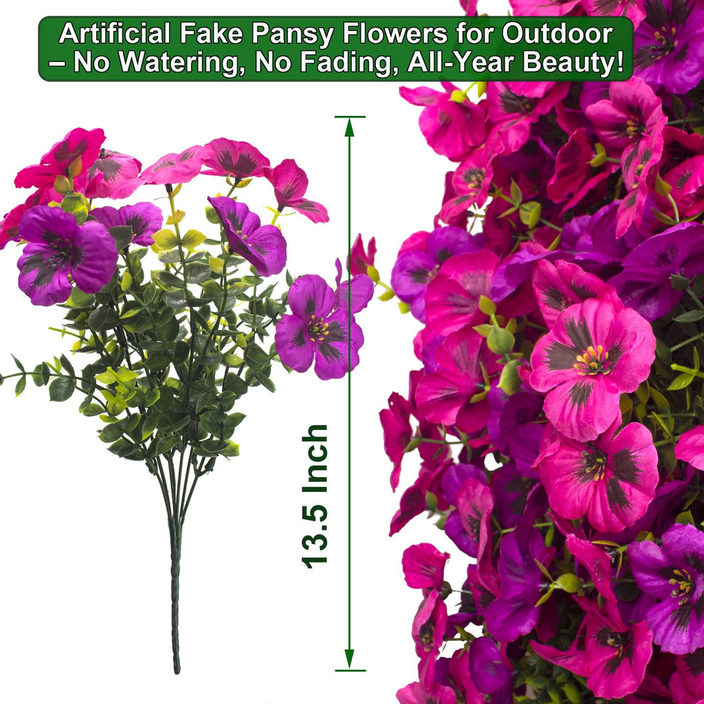 Artificial Pansy Flowers 16Pcs Silk Fake Flowers UV Resistant for Outdoors, Lifelike Faux Pansies for Planters Window