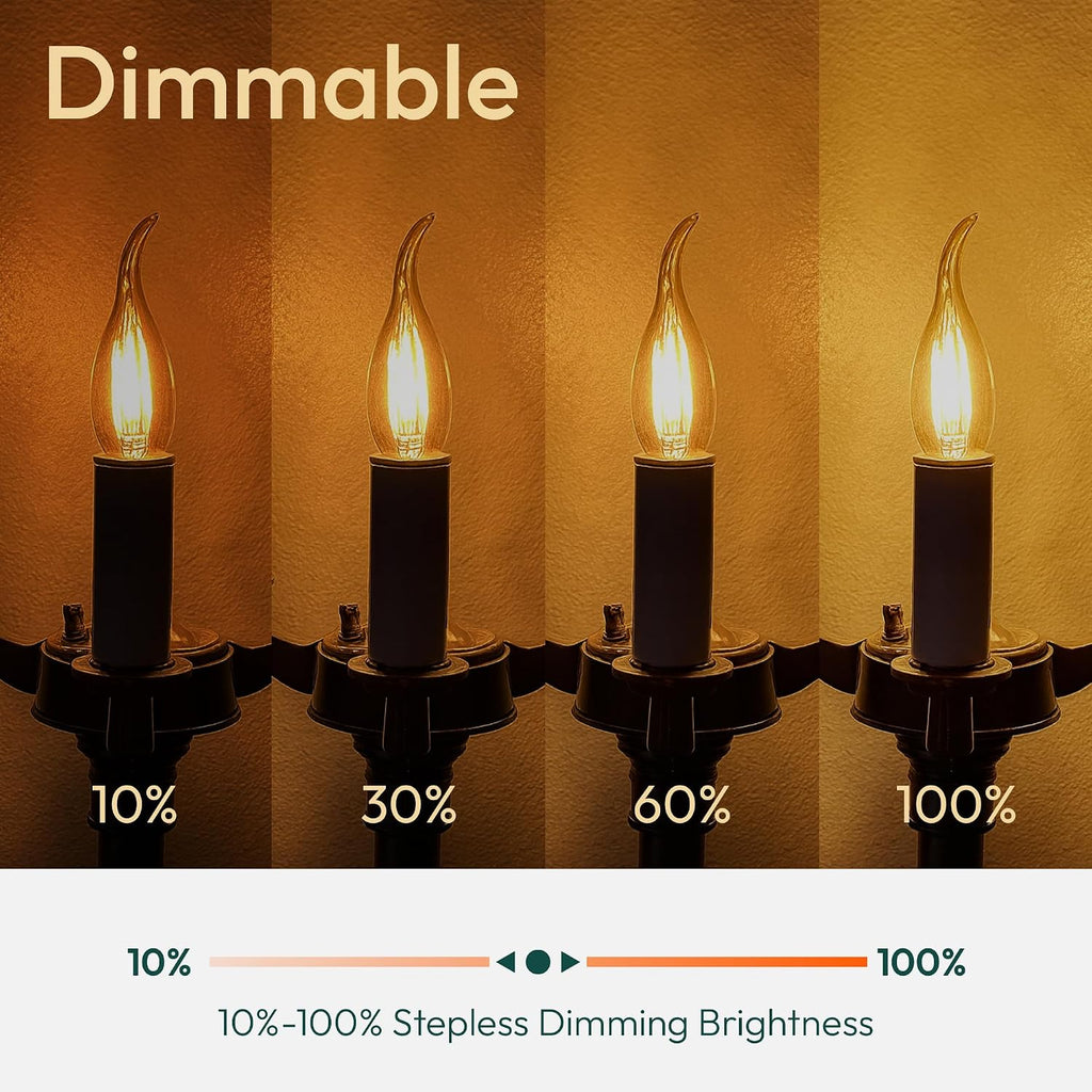 E12 LED Bulbs, Dimmable Chandelier Light Bulbs 40 Watt Equivalent, Flame Tip CA11 Candelabra Light Bulbs 4W, Amber