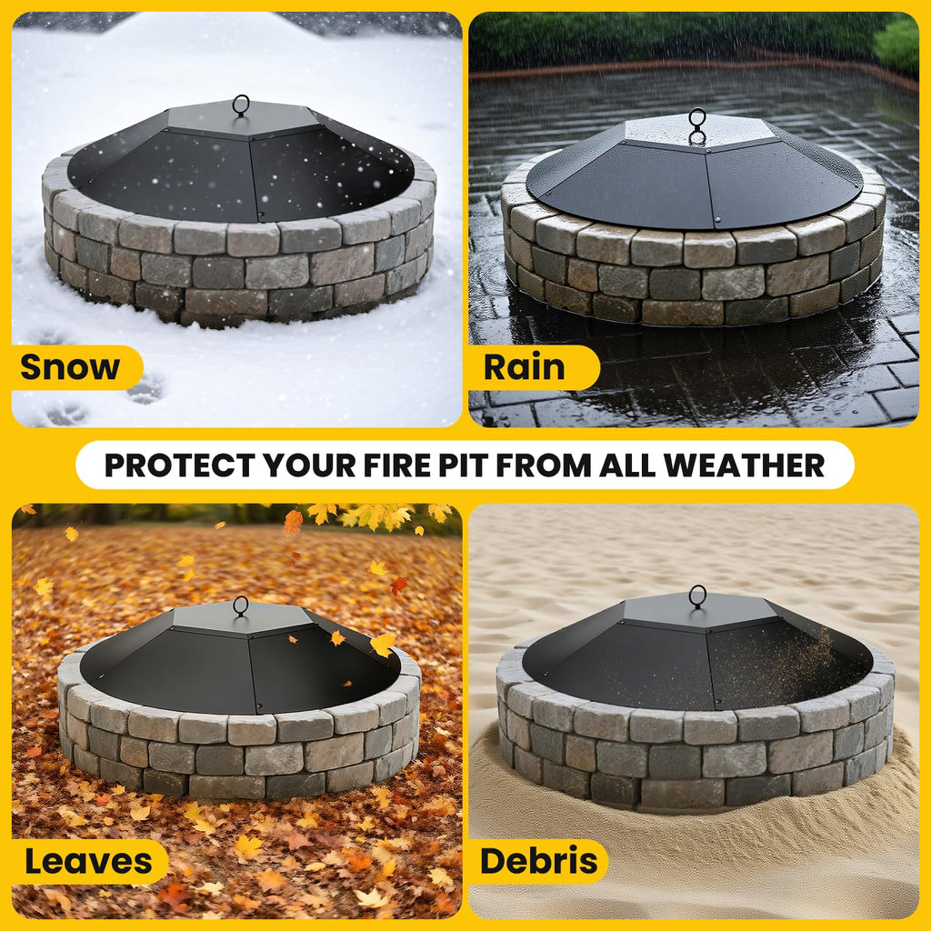 28 inch Metal Round Fire Pit Lid with Handle & Poker