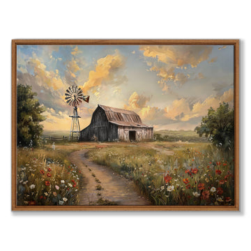 Framed Vintage Wall Art Print Rustic Barn Windmill Canvas Print