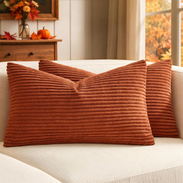 Fall Lumbar Corduroy Throw Pillow Covers Set of 2 12x20 Rust