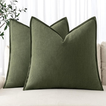 Decorative Linen Euro Sham Pillow Covers 24x24 Dark Olive Green
