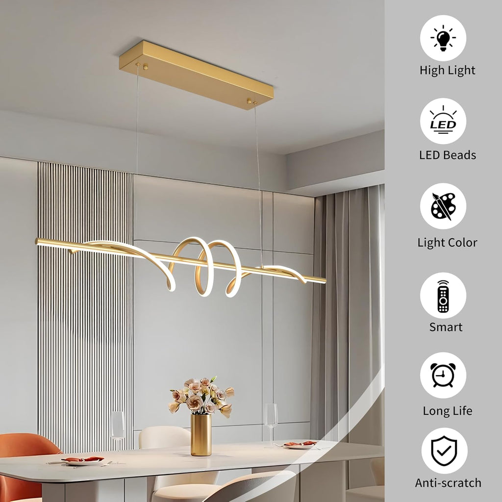 Modern LED Pendant Light, 39.37in Gold Chandelier Dimmable,3000K-6000K Adjustable Color Temperature, Aluminum Modern