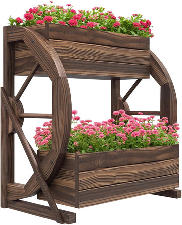 2-Tier Raised Garden Bed Planter Boxes 22" x 13" x 22" | Wooden Wagon, Drainage Holes, for Vegetables Flowers Herbs
