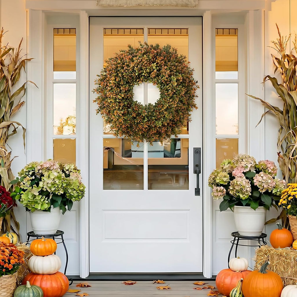 26'' Fall Boxwood Wreath for Front Door Decor, Orange