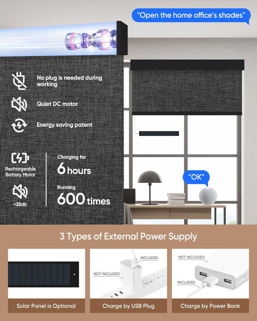 Motorized Blinds with Remote, APP, Voice Control - 100% Blackout (Mist Ash Grey)