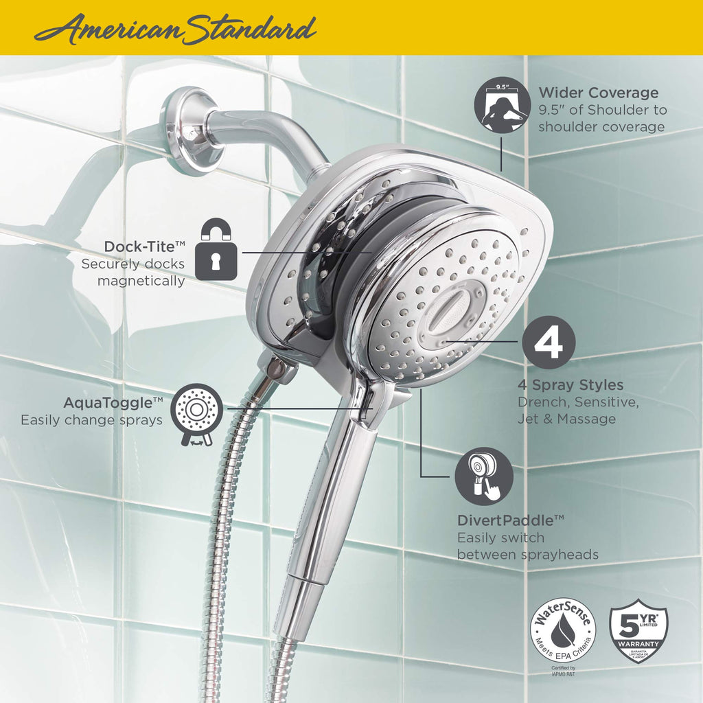 9038254.013 Spectra Plus Duo 4-Function 2-in-1 Handheld and Fixed Shower Head 1.8 GPM, Polished Nickel