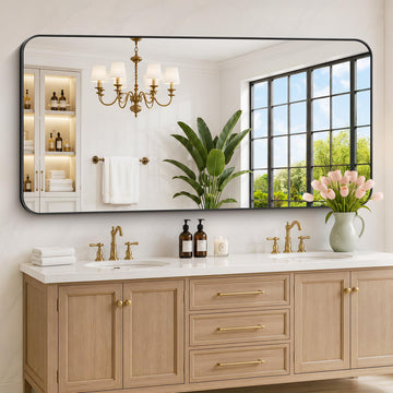 72" x 36"Bathroom Mirror, Matte Black Wall Mirror with Metal Frame, Decorative Rectangular Vanity Mirror Bathroom