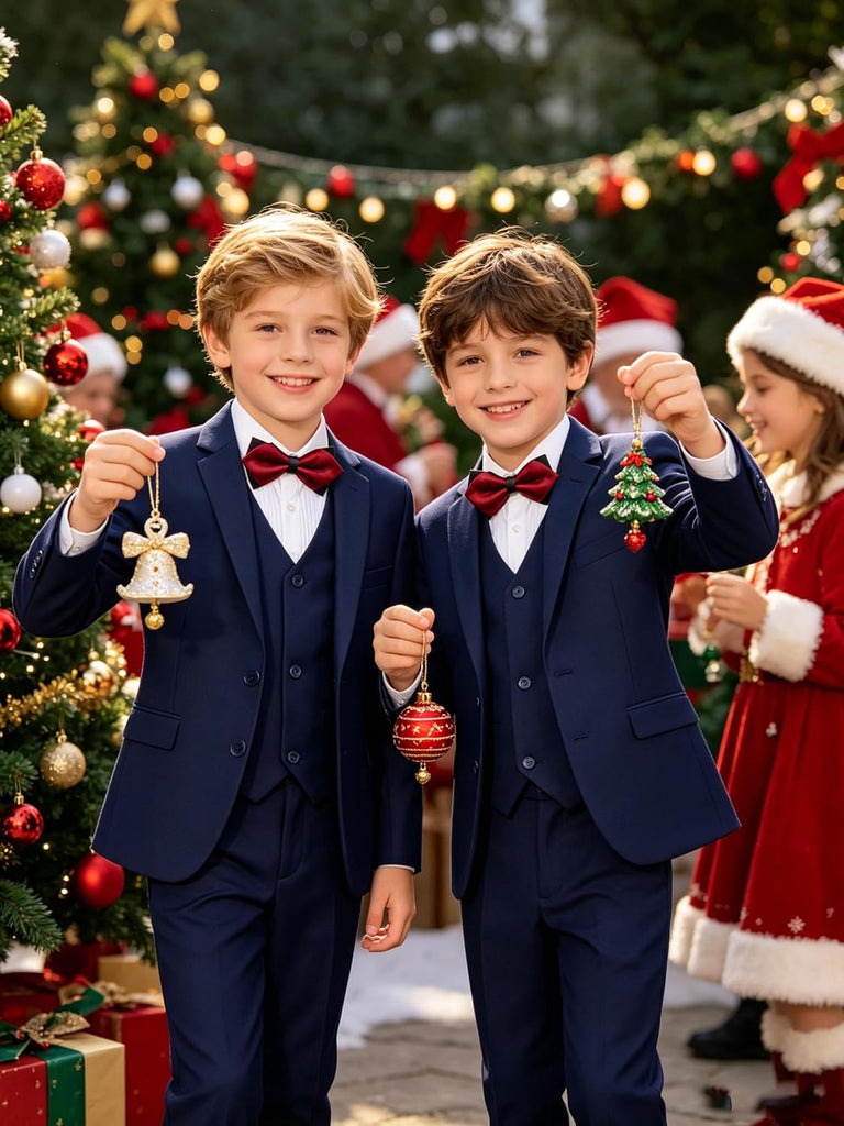 Boy's Formal Suit Set, Slim Fit Suits for Kids, 5 Pieces Boys Tuxedo Set