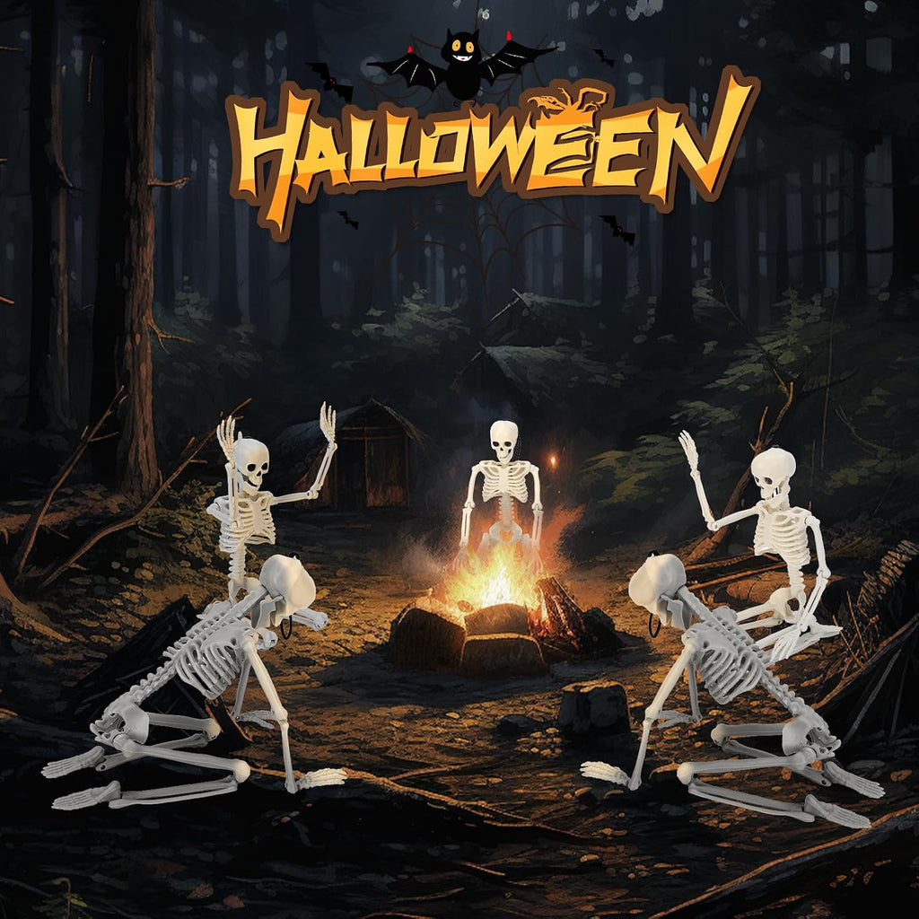 16" Halloween Skeleton Decorations with Posable Joints - Set of 5