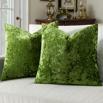 Velvet Throw Pillow Covers Moss Green 18x18 inch Set of 2