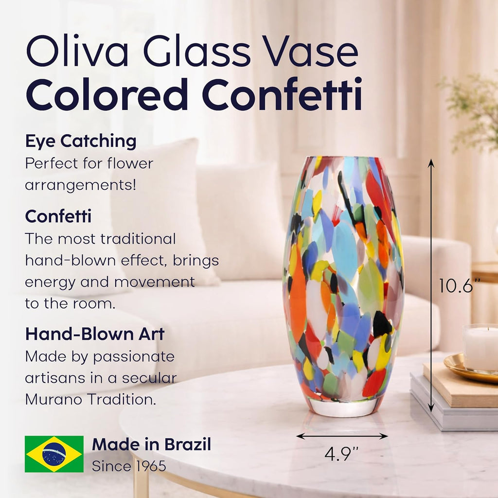 Murano Style Art Glass Vase Hand Blown Colorful Confetti Effect Home Decor