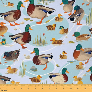 Cute Mallard Duck Fabric By The Yard 10 Yards 3D Wild Duck Hunting Soft Flannel Fabric Hunting and Fishing Welcome to
