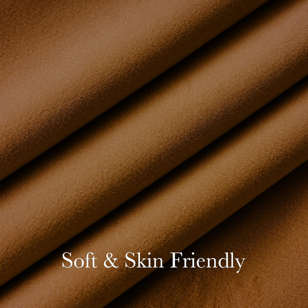 Blackout Pinch Pleat Velvet Curtains 90 Inch Heavy Back Tab Energy Saving Room Darkening All Season Gold Brown Drape
