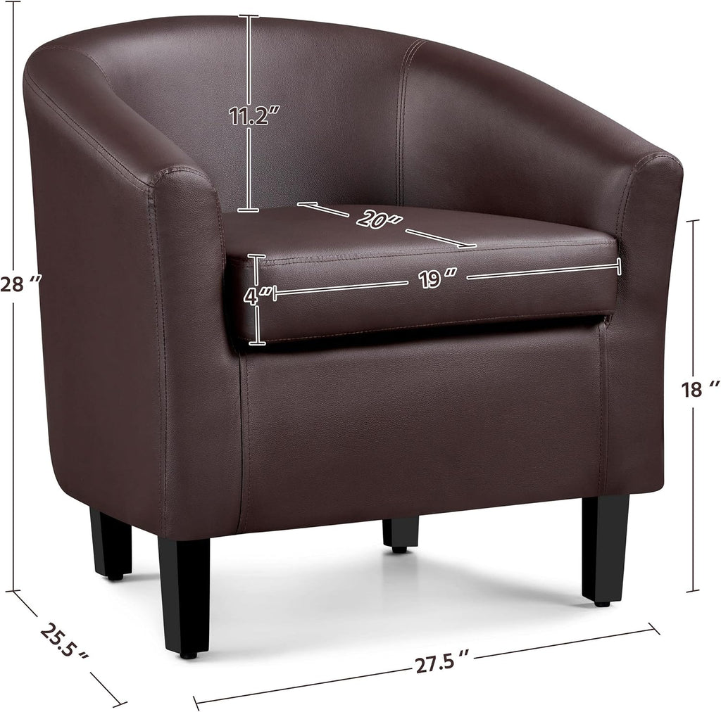 Accent Chairs, Faux Leather Barrel Armchairs Espresso