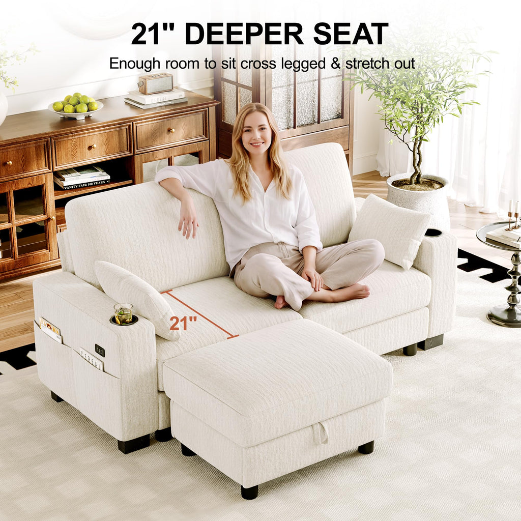 Modular Sectional Sofa, 72" L Shaped Comfy Chenille Couch, Ivory