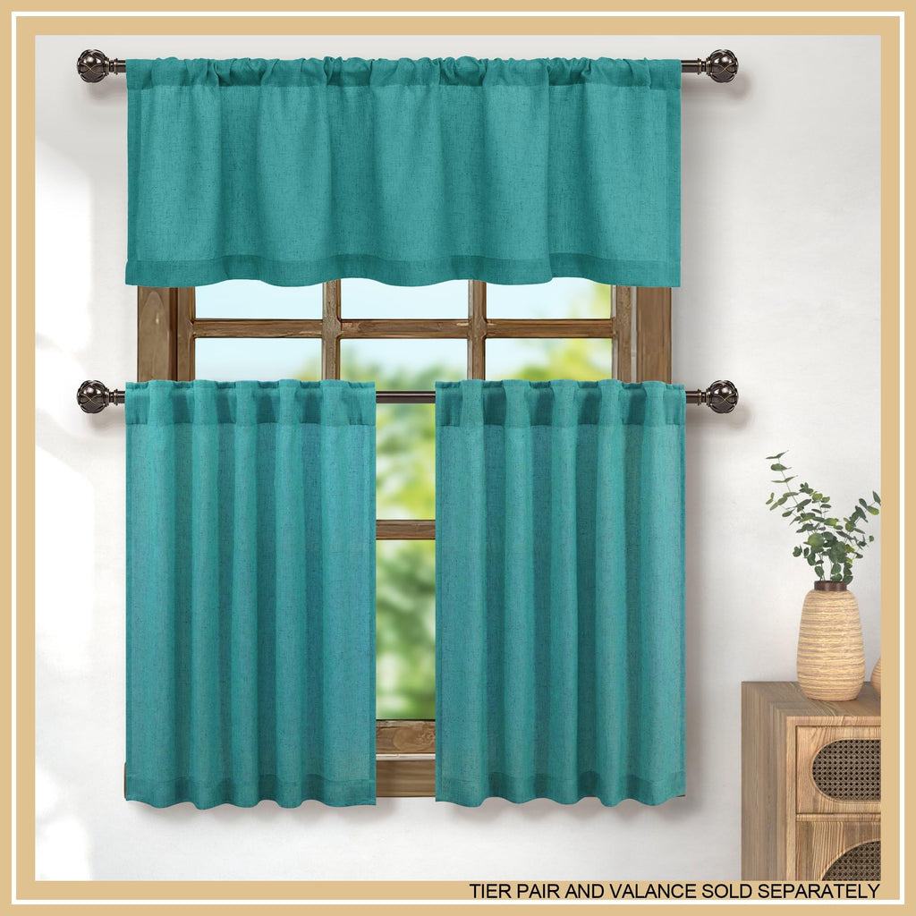 Teal Linen Window Valance 3 Inch Rod Pocket Semi Sheer Boho Farmhouse Light Filtering Dark Teal Blue Green Valance