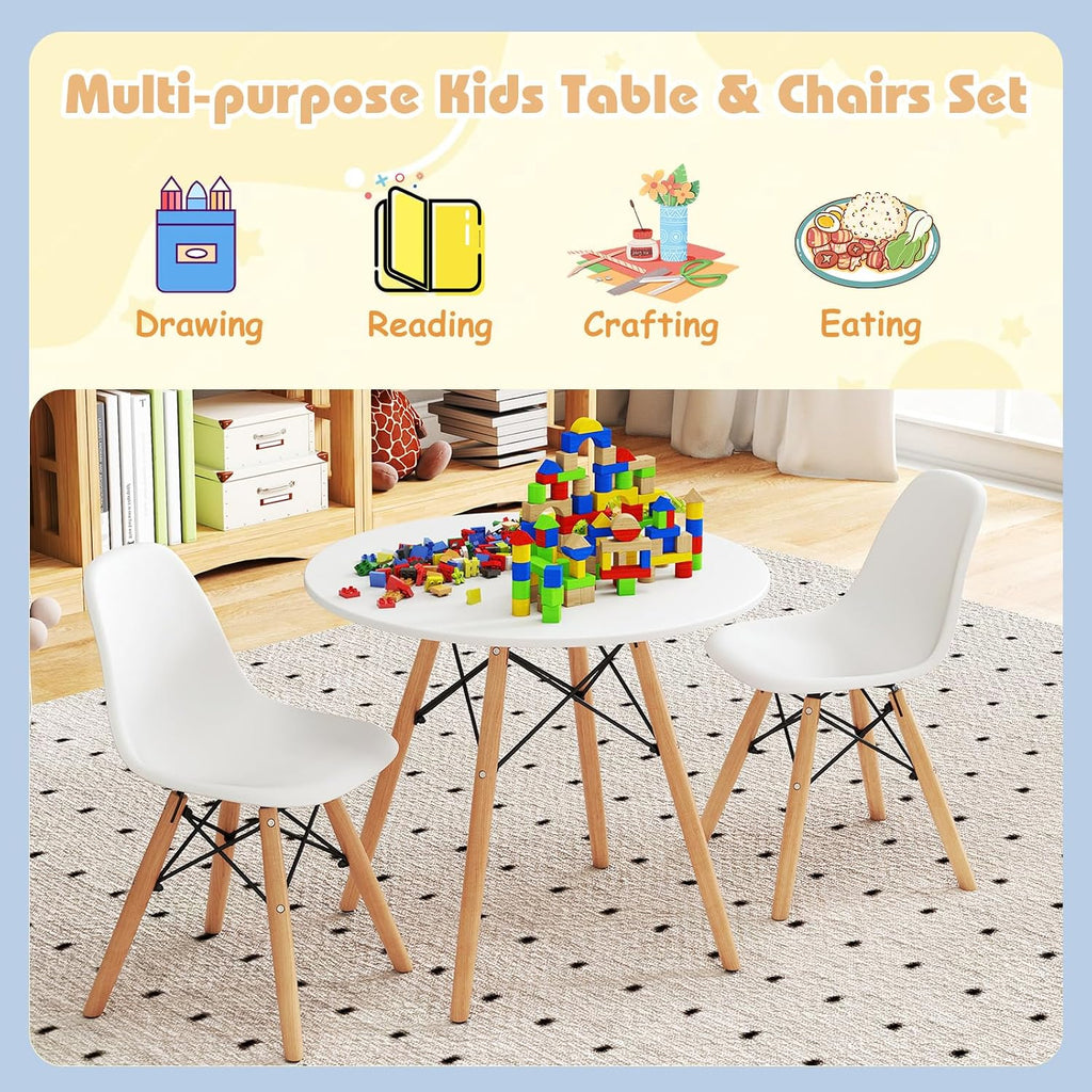 Kids Table and Chairs, 5 PCS Mid-Century Modern Style Kids Activity Set w/Wood Legs, Metal Frame, for Dining Drawing