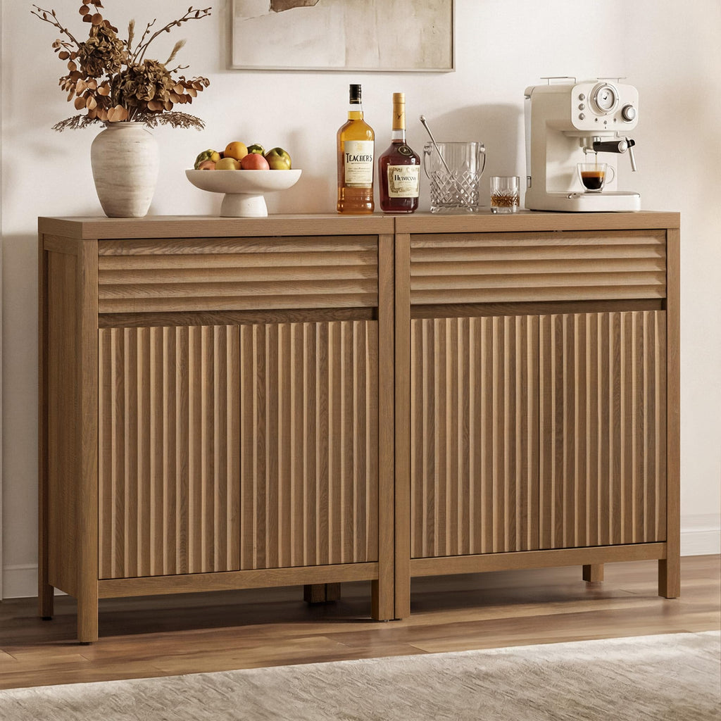 87" Fluted Buffet Cabinet with Drawers, Large Modern Credenza