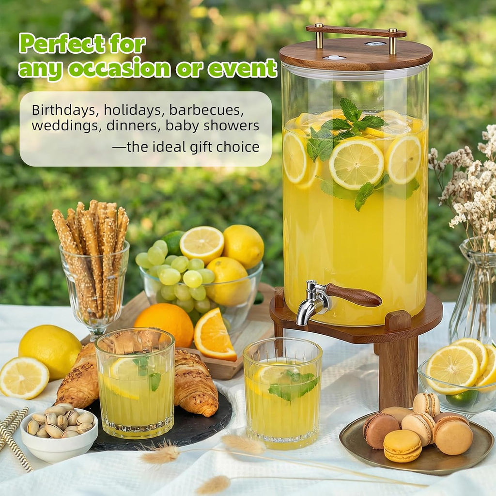 Beverage Dispenser, 2.1Gallon Glass Drink Dispenser with Stand, Stainless Steel Spigot
