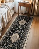 Area Rugs Washable Non-Slip, Floral Vintage Distress Print Pattern Medallion Carpet for Living Room Bedroom