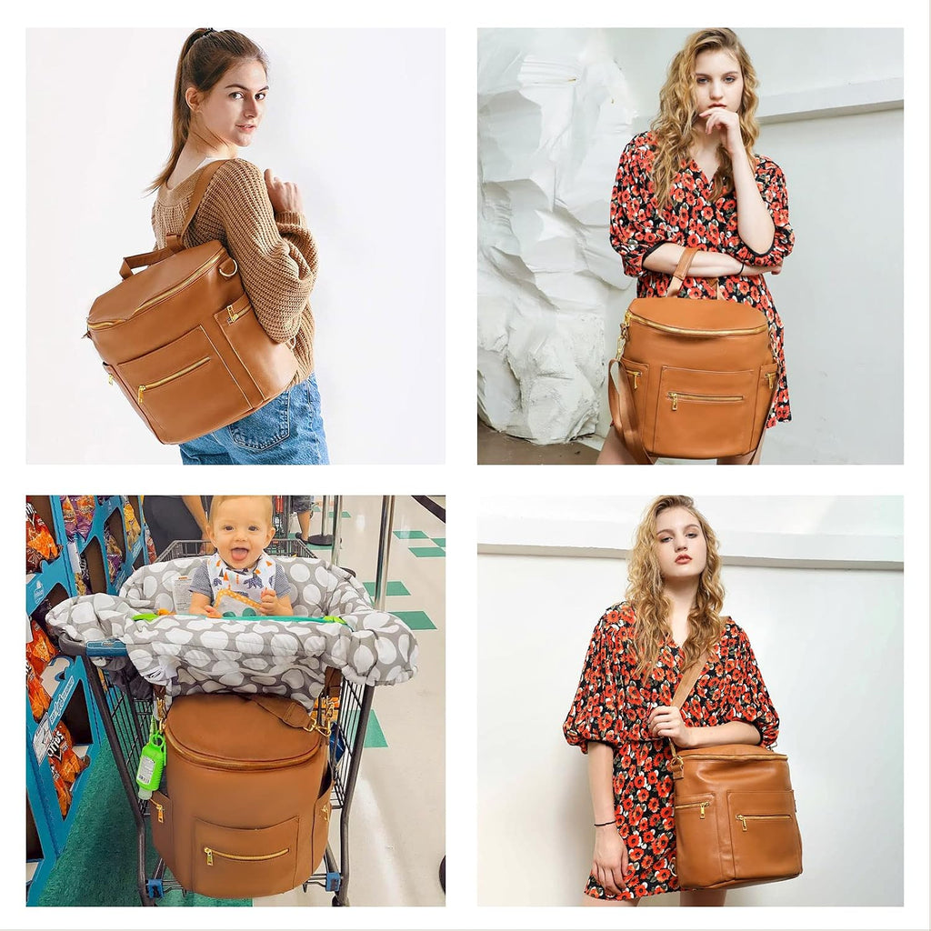 Diaper bag, Leather Diaper Bag Backpack by, Diaper Backpack with Laptop Sleeve,Changing Pad,Wipes Pouch,Stroller