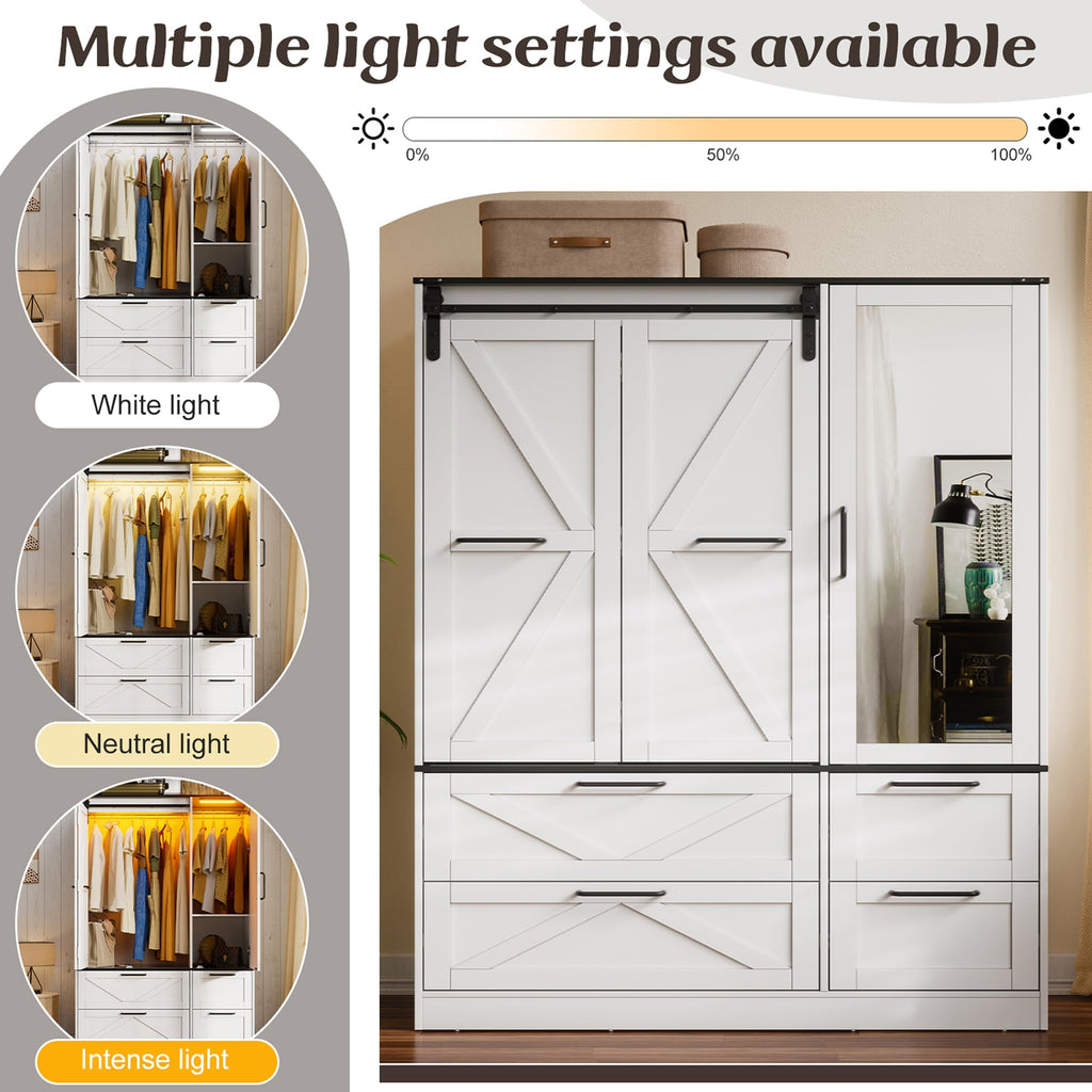Armoire Wardrobe Closet with w/Folding Sliding Barn Door