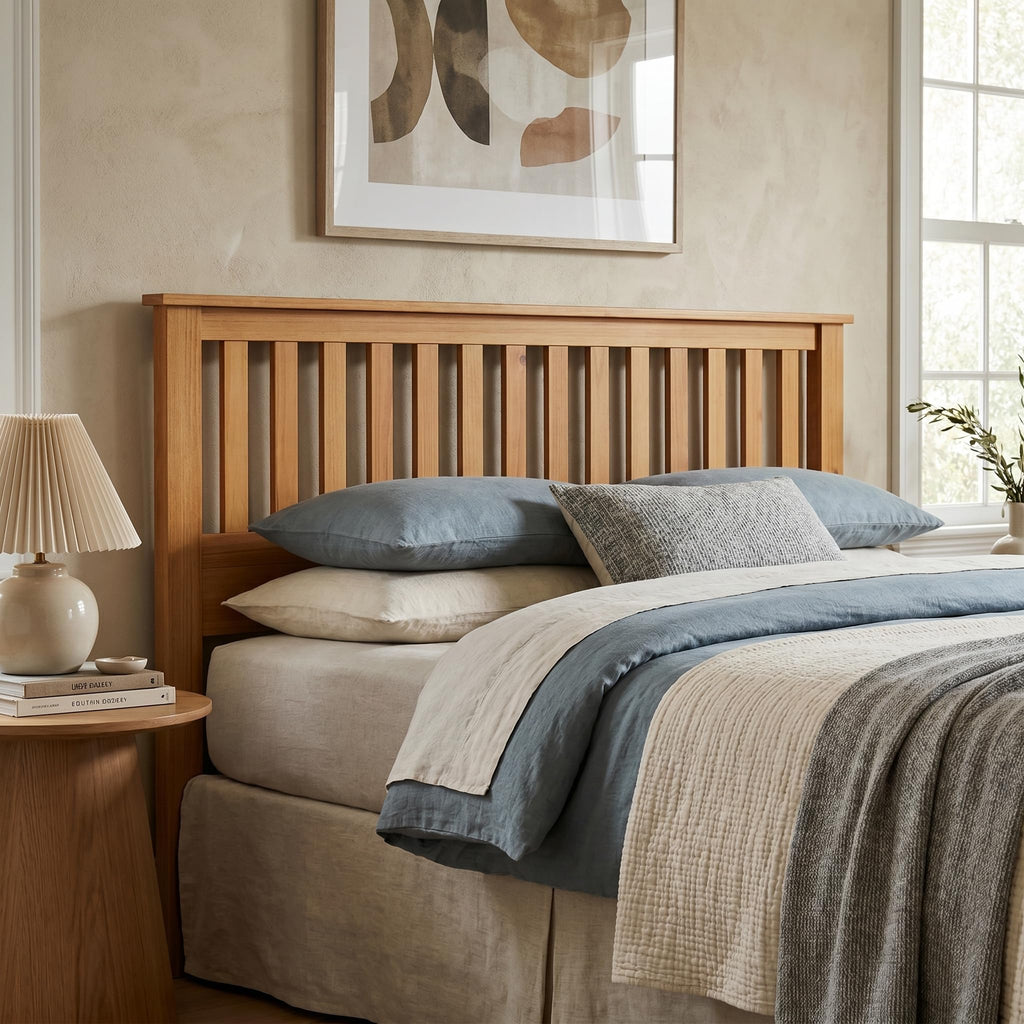 Serene Wood Panel Headboard with Mission Slats, Pine